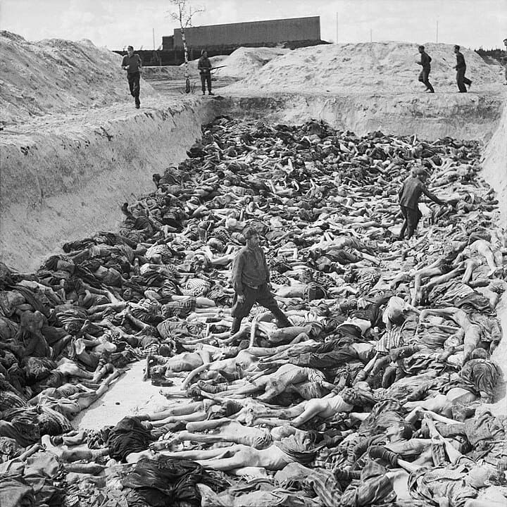 A mass grave of Jews at Bergen-Belsen concentration camp, Germany